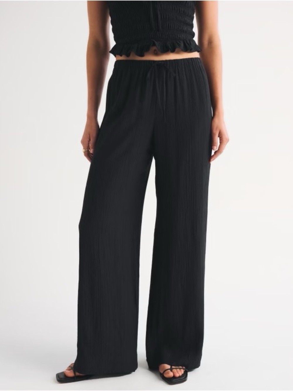 Abercrombie & Fitch Black Wide-Leg Pull-On Trousers